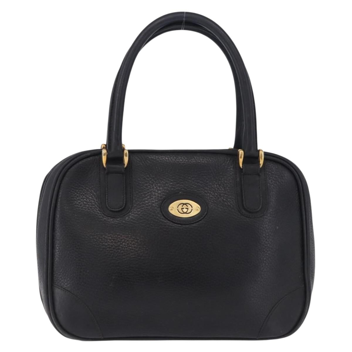 GUCCI Hand Bag Leather Black Gold 000 104 0030 Auth 197725
