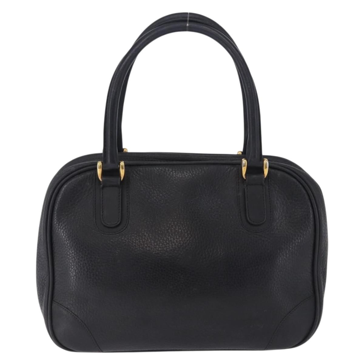 GUCCI Hand Bag Leather Black Gold 000 104 0030 Auth 197725
