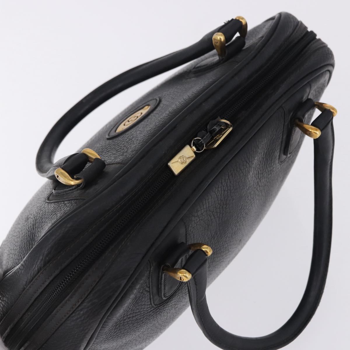 GUCCI Hand Bag Leather Black Gold 000 104 0030 Auth 197725