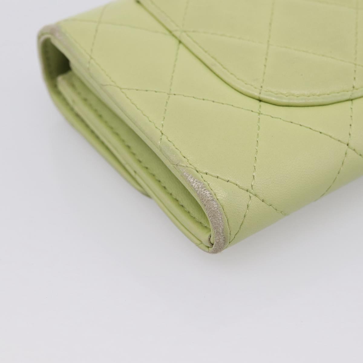 CHANEL Matelasse Long Wallet Lamb Skin Green Gold CC Auth 197728