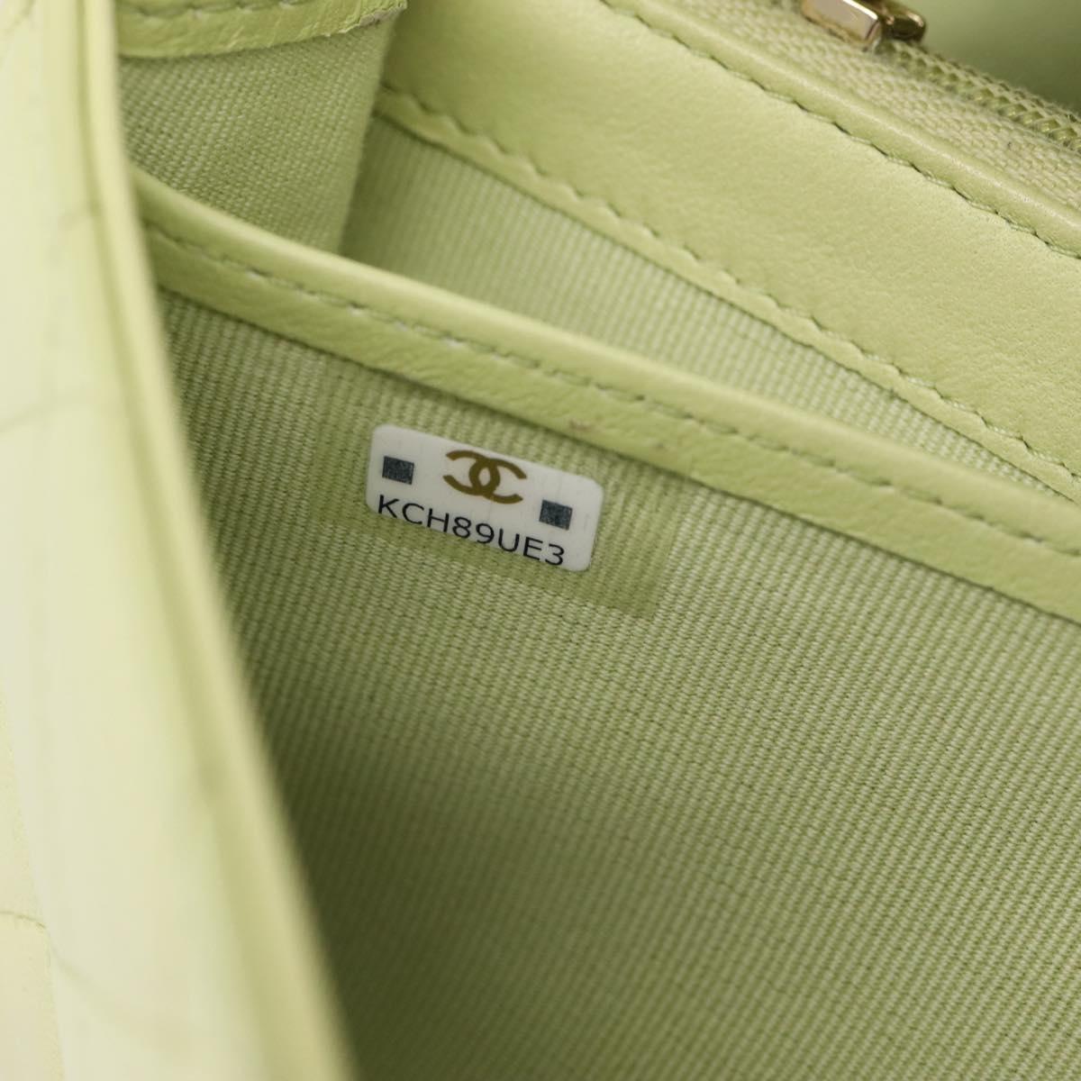 CHANEL Matelasse Long Wallet Lamb Skin Green Gold CC Auth 197728