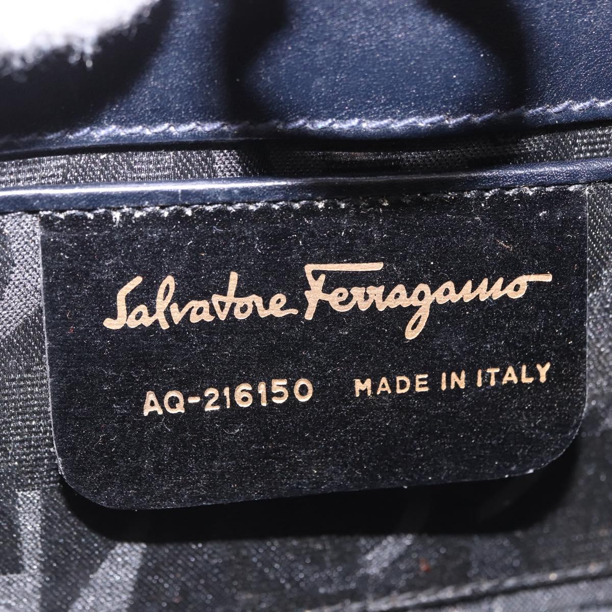 Salvatore Ferragamo Gancini Chain Shoulder Bag Suede Black Gold Auth 197729