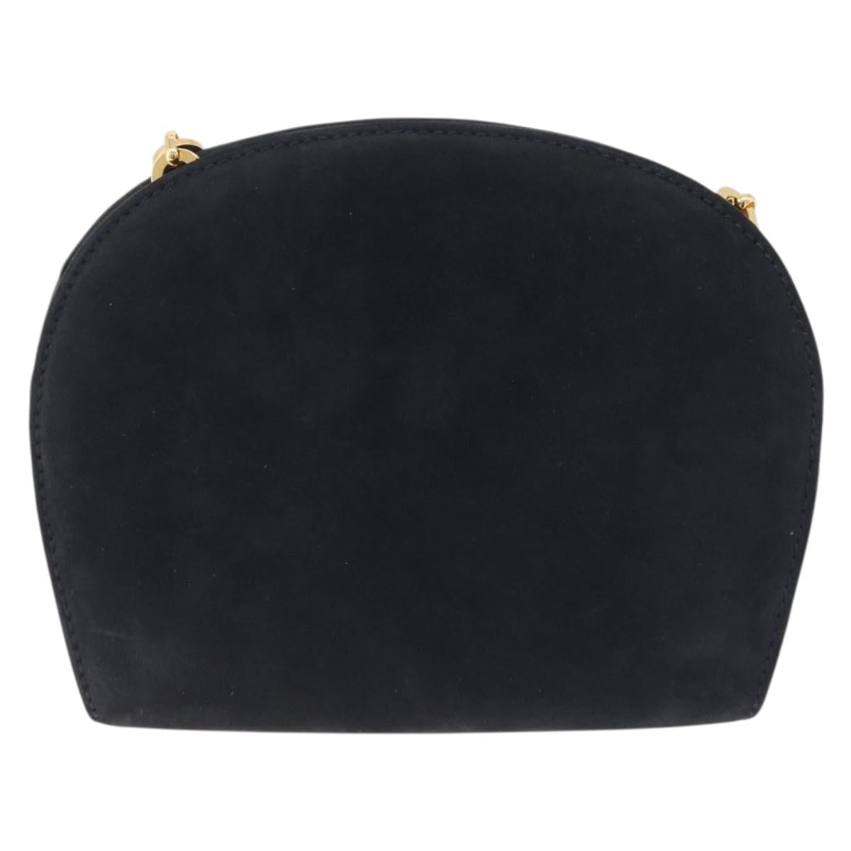 Salvatore Ferragamo Gancini Chain Shoulder Bag Suede Black Gold Auth 197729
