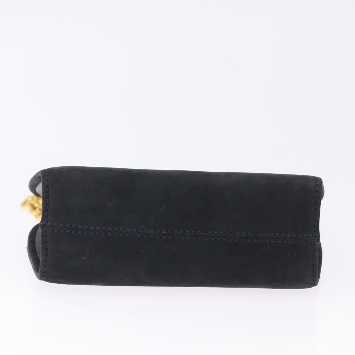 Salvatore Ferragamo Gancini Chain Shoulder Bag Suede Black Gold Auth 197729