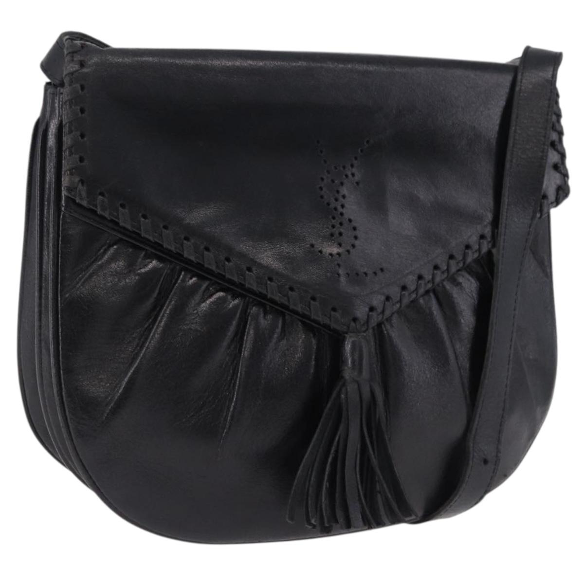 SAINT LAURENT Shoulder Bag Leather Black Auth 197730