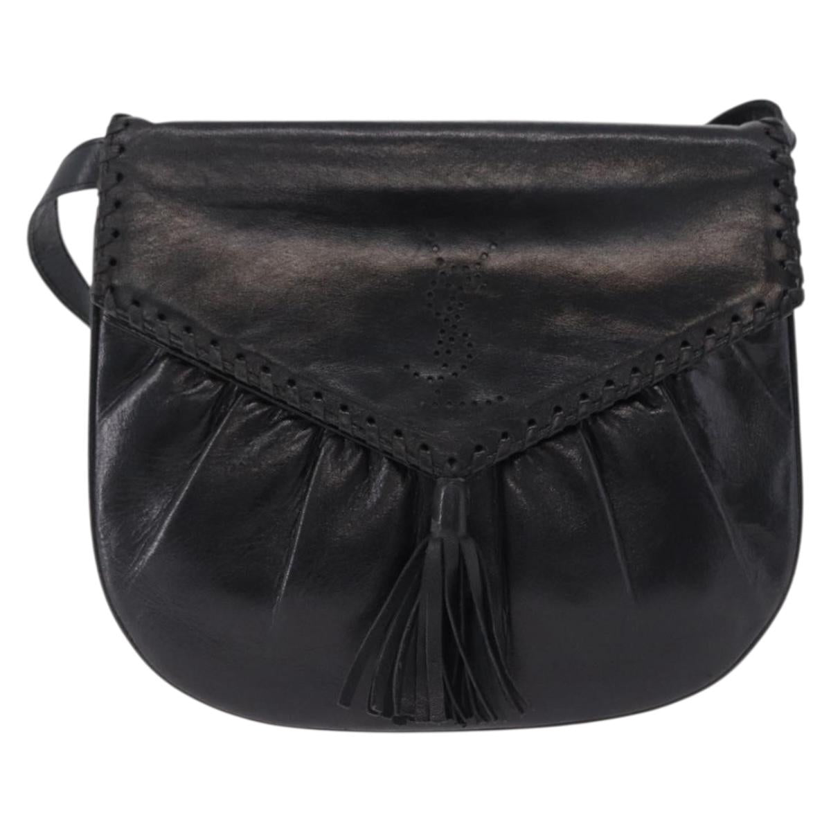 SAINT LAURENT Shoulder Bag Leather Black Auth 197730