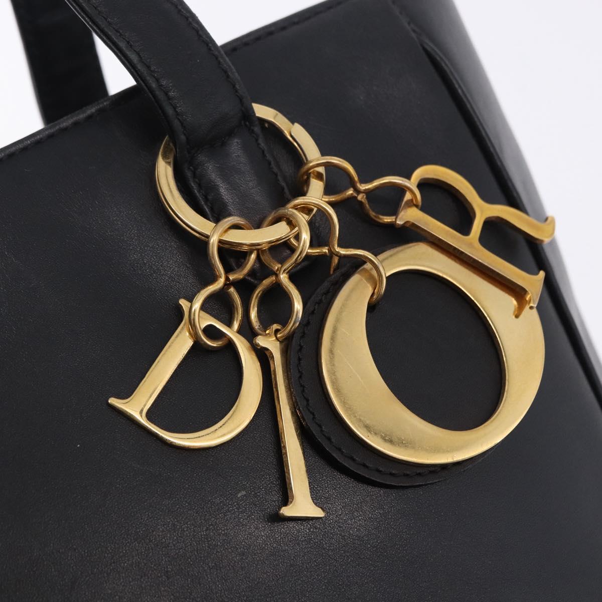 Christian Dior Hand Bag Leather Black Gold Auth 197734