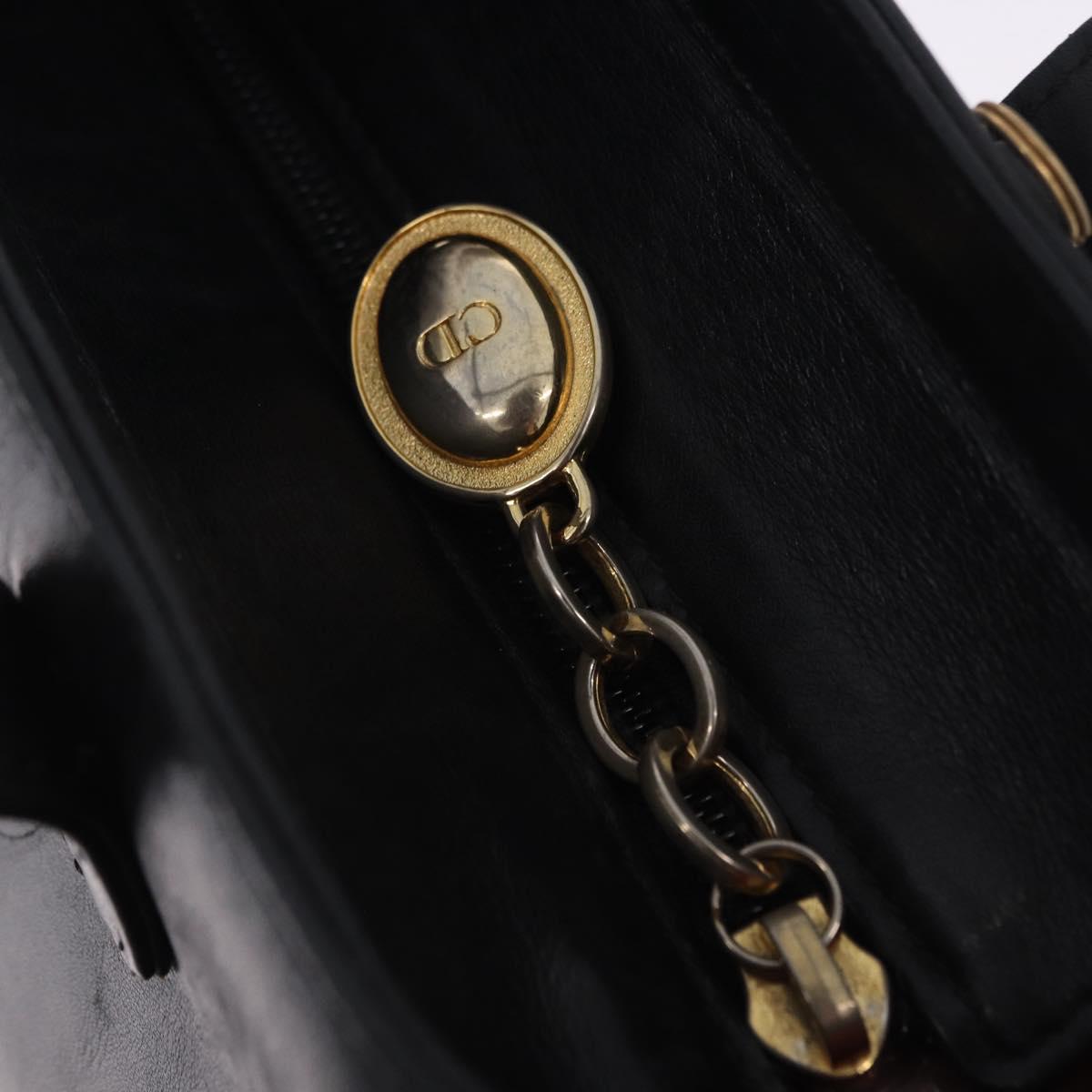 Christian Dior Hand Bag Leather Black Gold Auth 197734