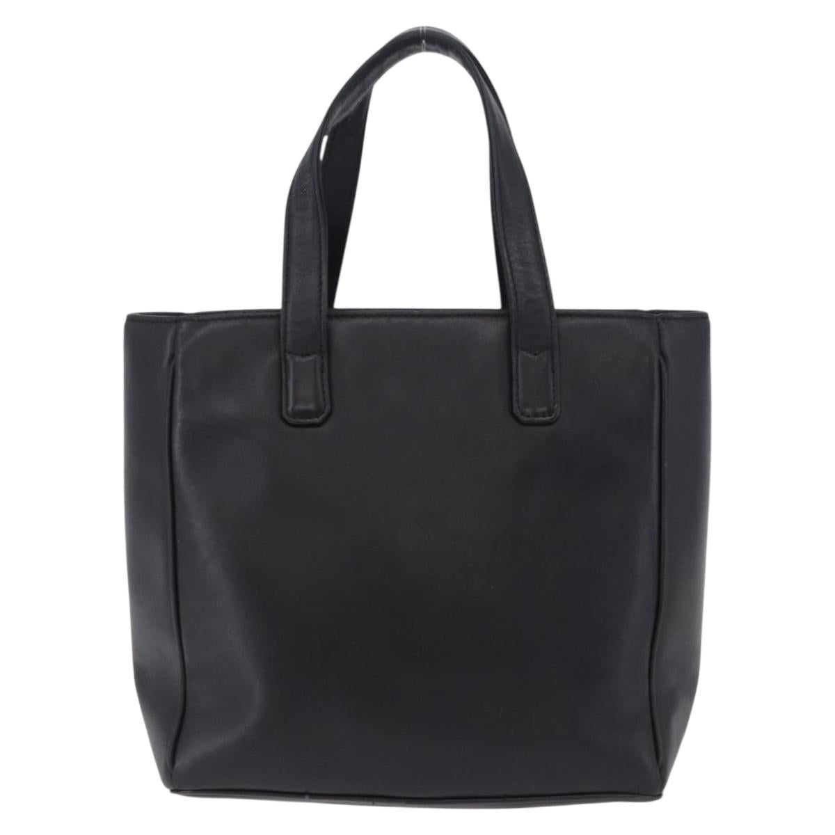 Christian Dior Hand Bag Leather Black Gold Auth 197734