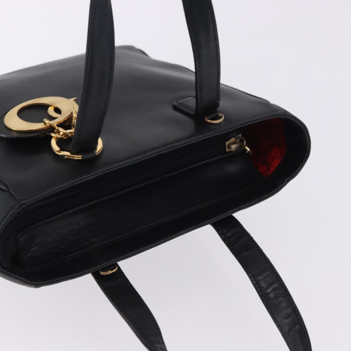 Christian Dior Hand Bag Leather Black Gold Auth 197734