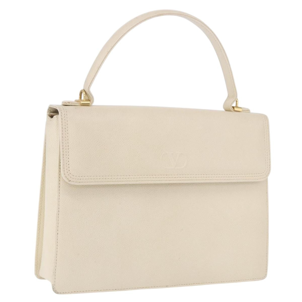 VALENTINO Hand Bag Leather Ivory Gold Auth 197735