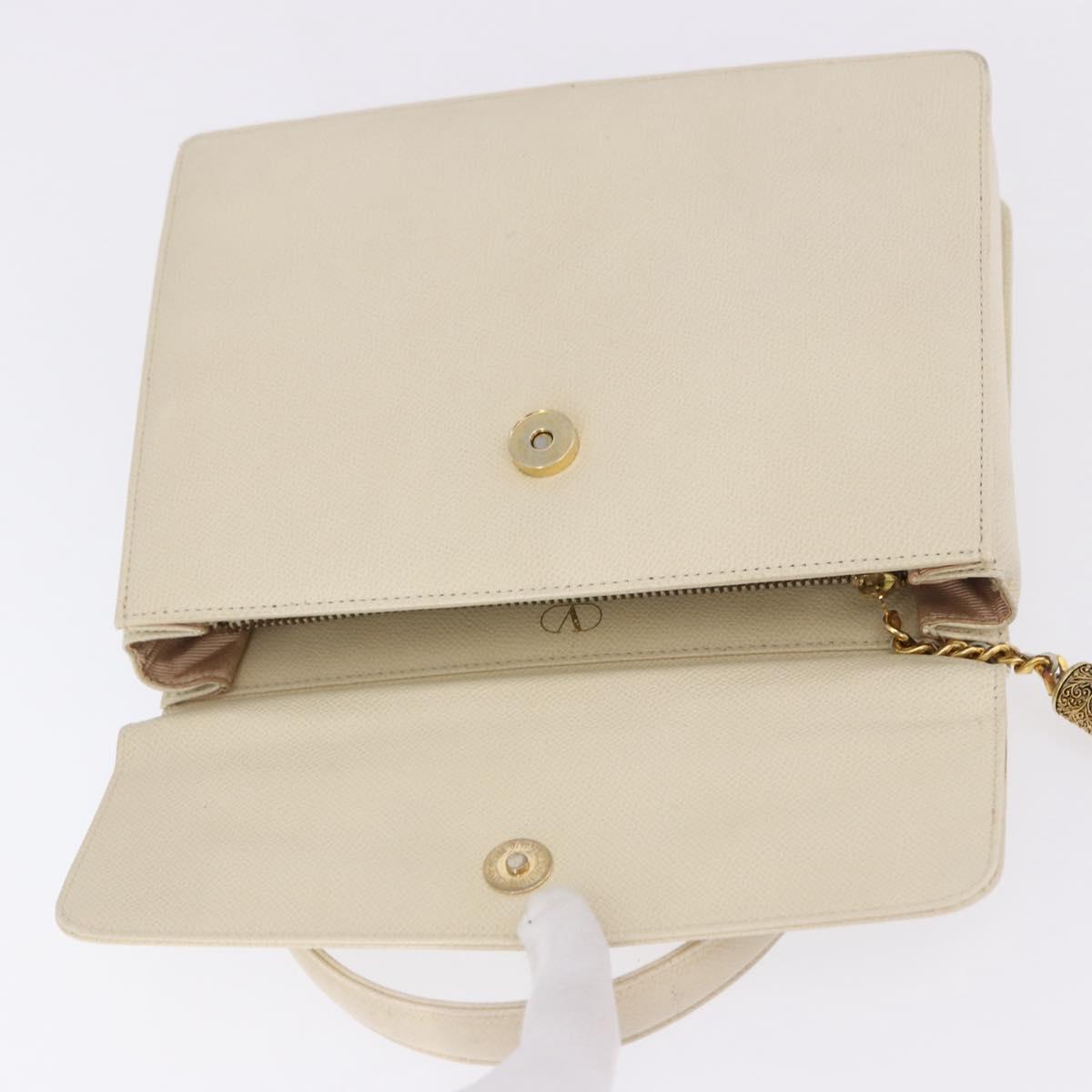 VALENTINO Hand Bag Leather Ivory Gold Auth 197735