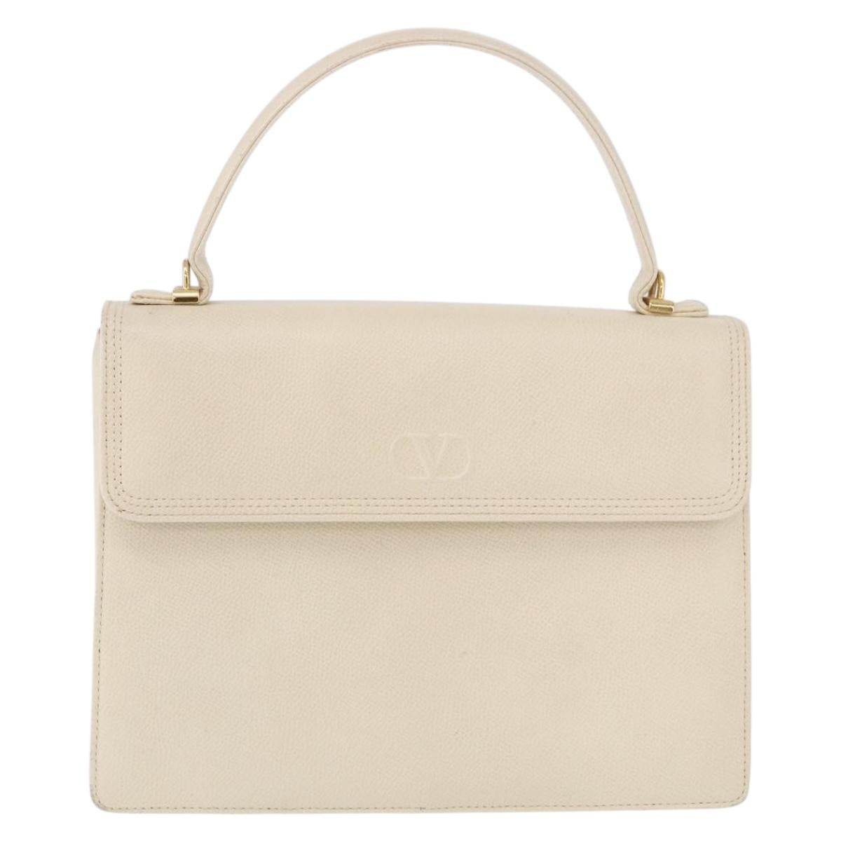 VALENTINO Hand Bag Leather Ivory Gold Auth 197735