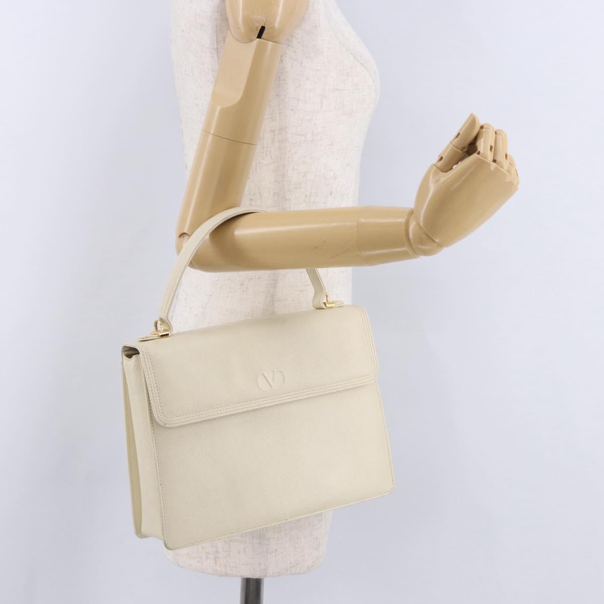 VALENTINO Hand Bag Leather Ivory Gold Auth 197735