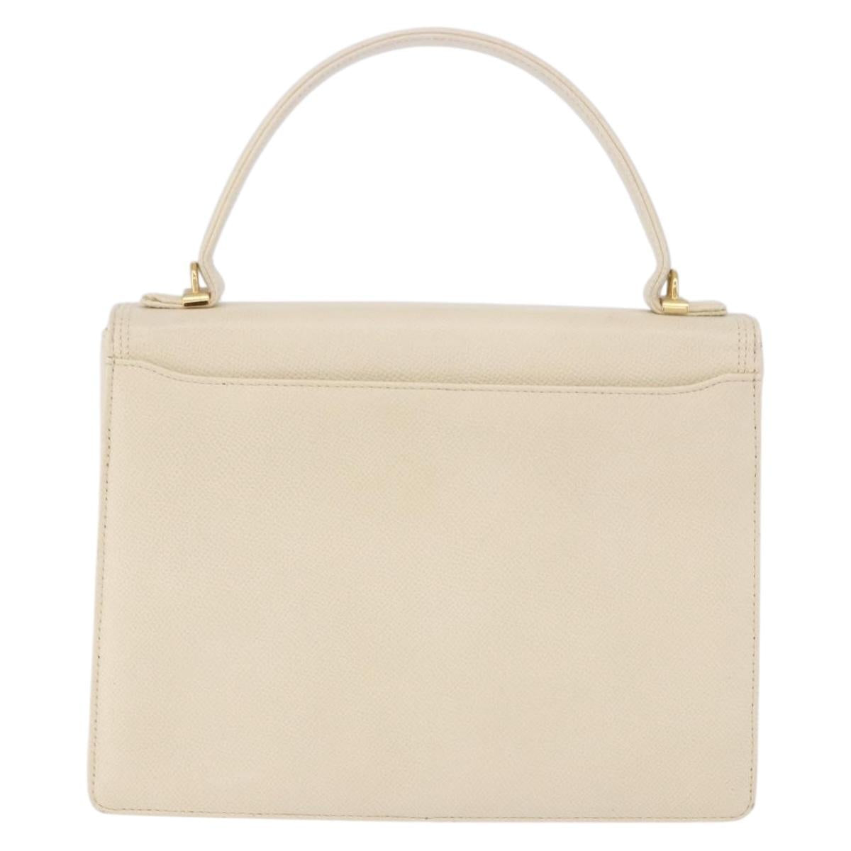 VALENTINO Hand Bag Leather Ivory Gold Auth 197735