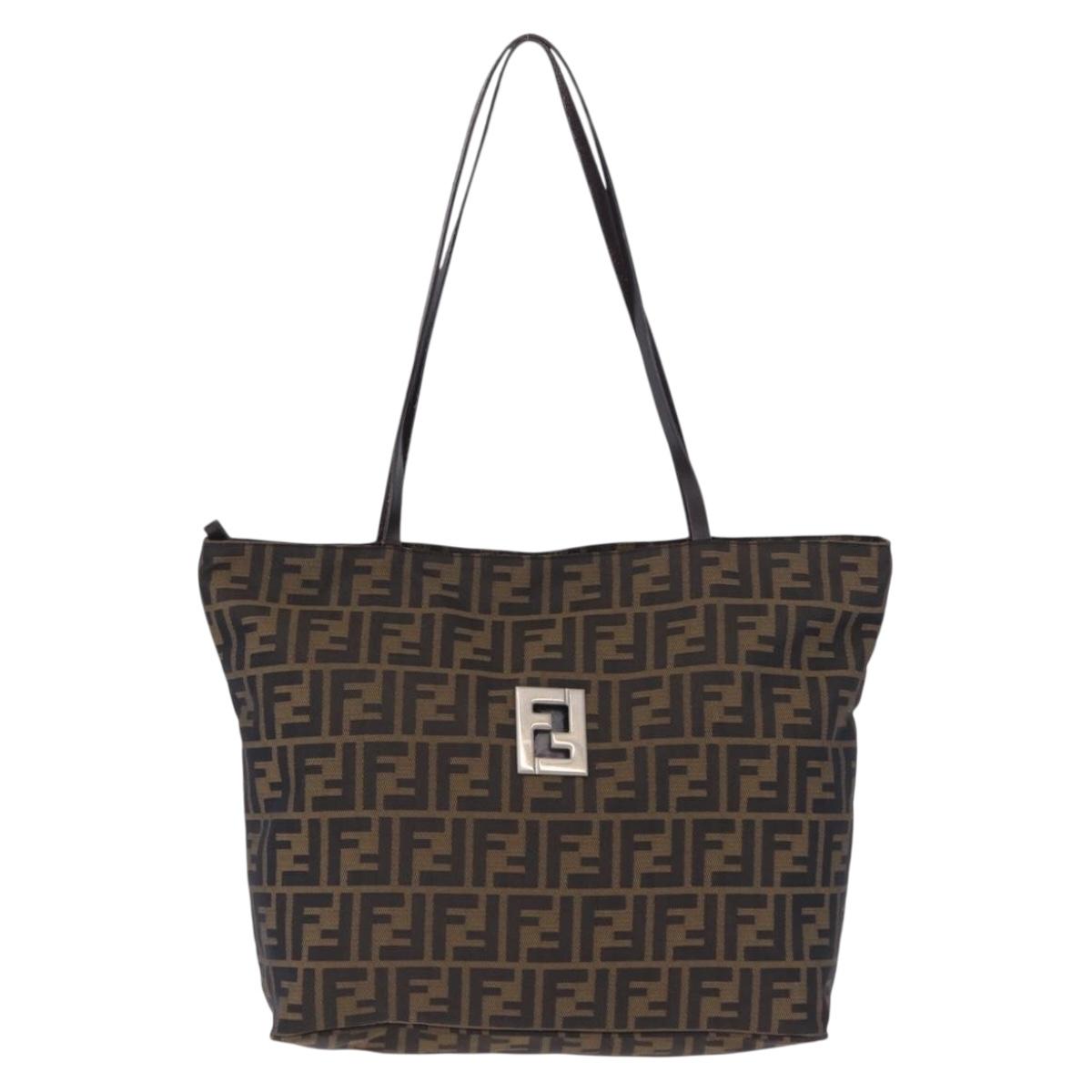 FENDI Zucca Canvas Tote Bag Brown Black Auth 197739A