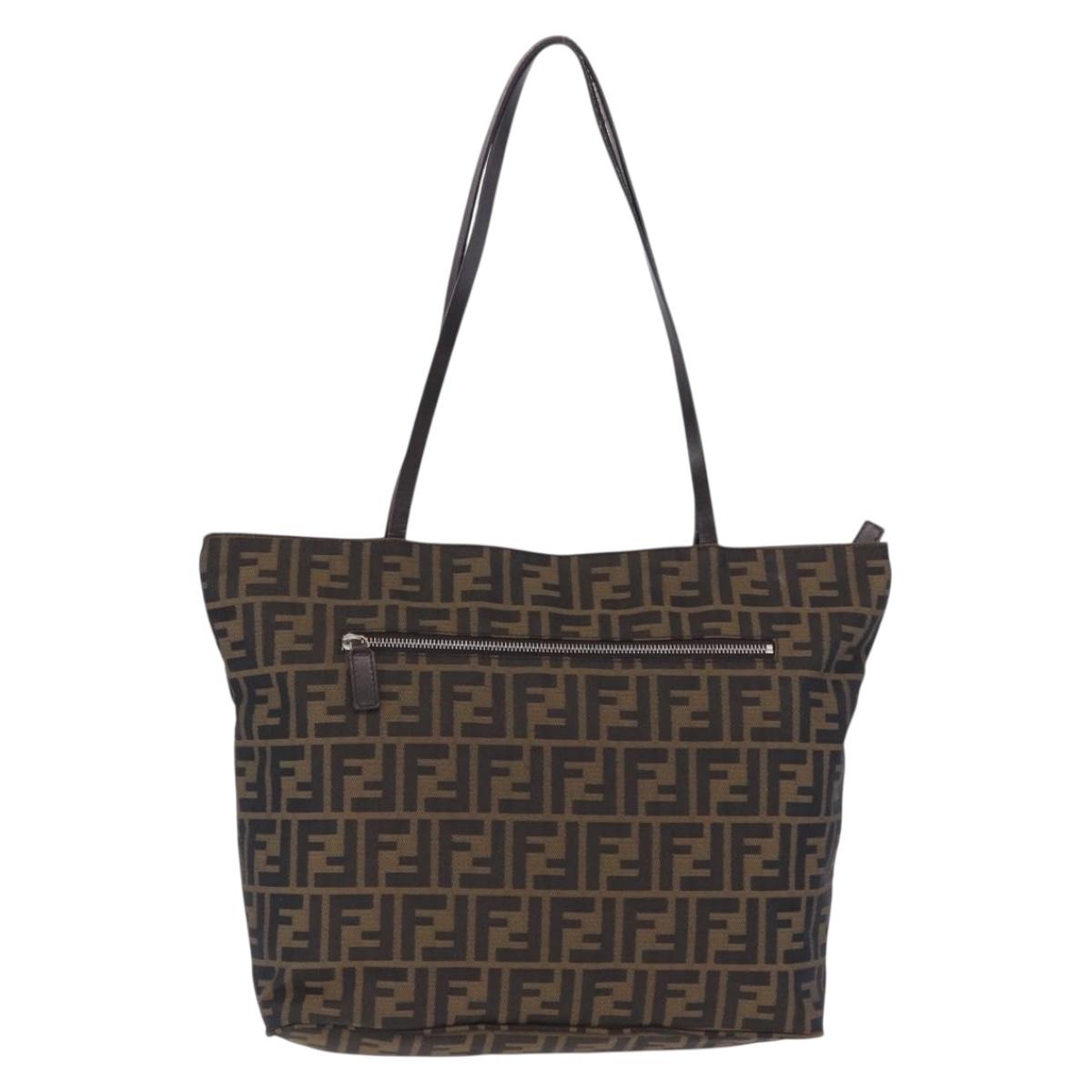 FENDI Zucca Canvas Tote Bag Brown Black Auth 197739A