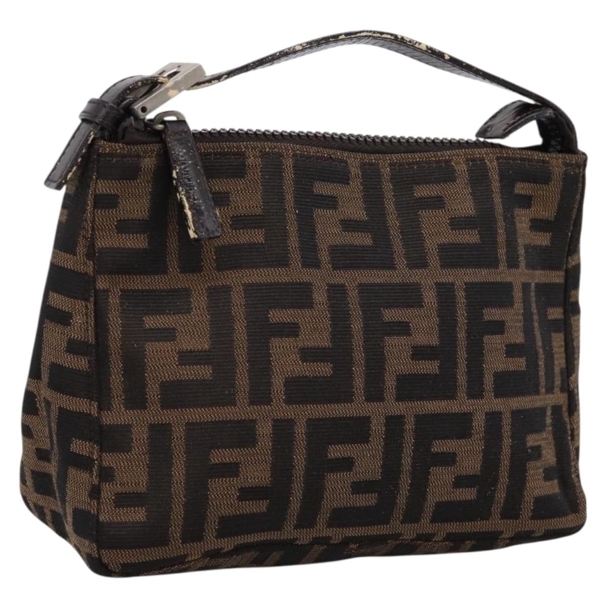 FENDI Zucca Canvas Hand Pouch Black Brown Auth 197741