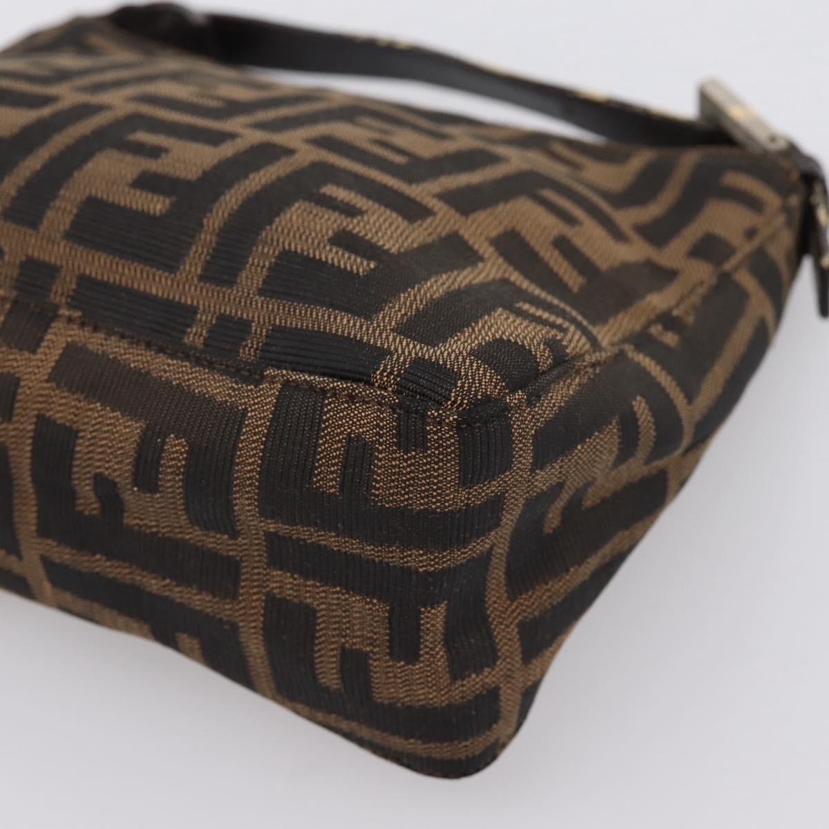 FENDI Zucca Canvas Hand Pouch Black Brown Auth 197741