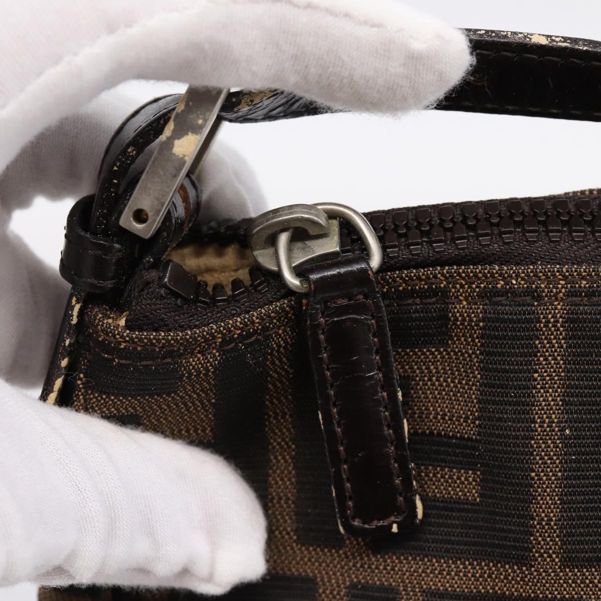 FENDI Zucca Canvas Hand Pouch Black Brown Auth 197741