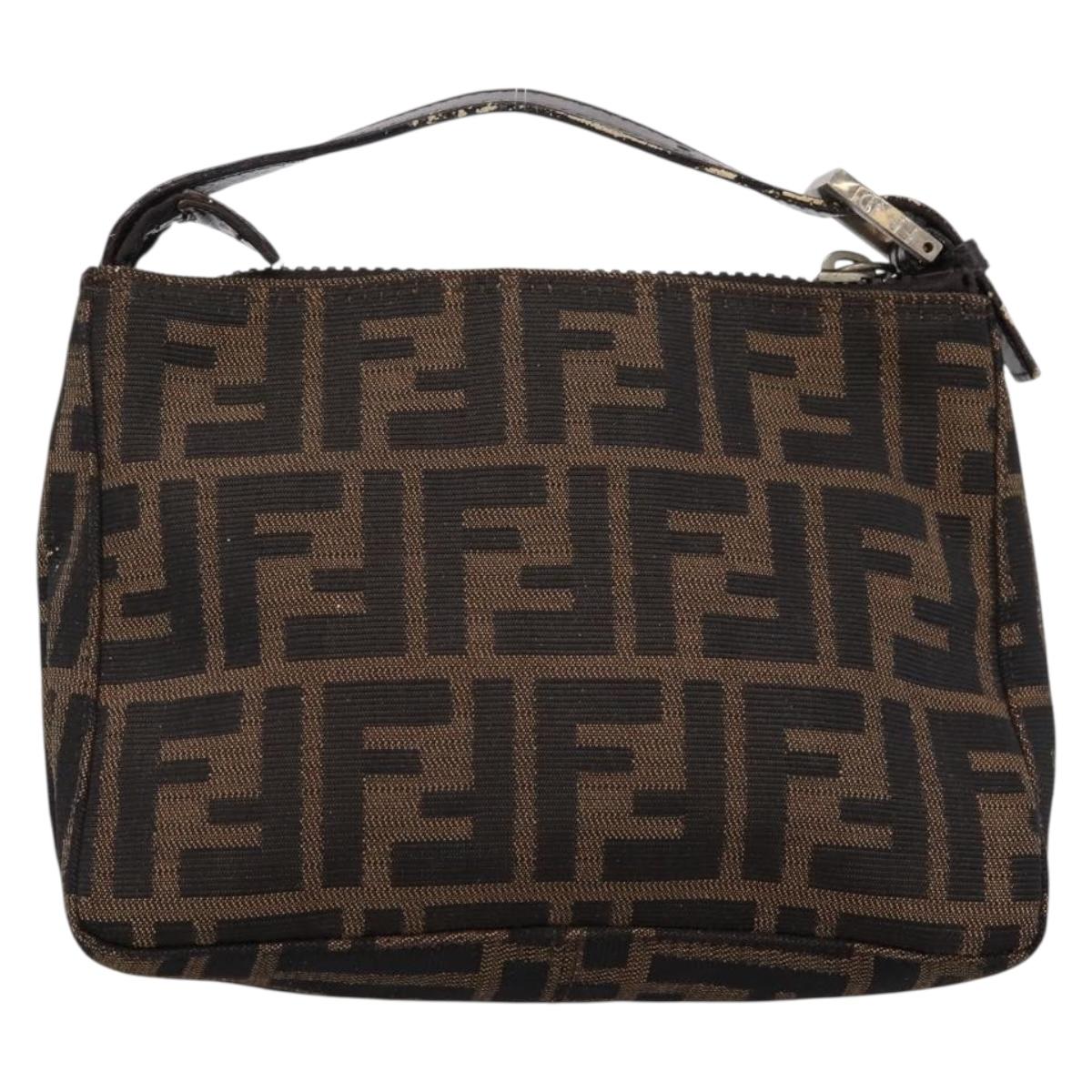 FENDI Zucca Canvas Hand Pouch Black Brown Auth 197741