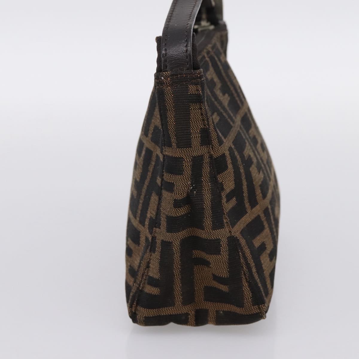 FENDI Zucca Canvas Hand Pouch Black Brown Auth 197741