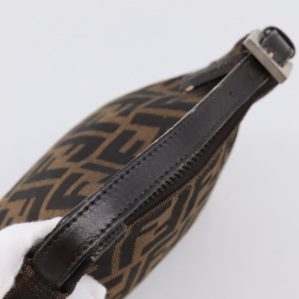 FENDI Zucca Canvas Hand Pouch Black Brown Auth 197741