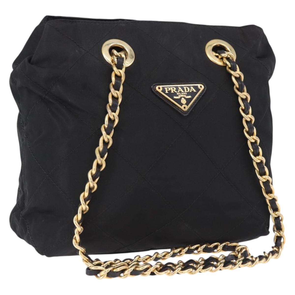 PRADA Chain Shoulder Bag Nylon Black Gold Auth 197743V