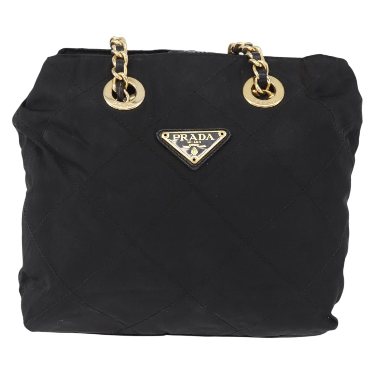 PRADA Chain Shoulder Bag Nylon Black Gold Auth 197743V
