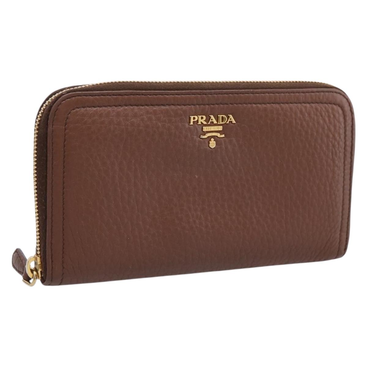 PRADA Long Wallet Leather Brown Gold Auth 197746A