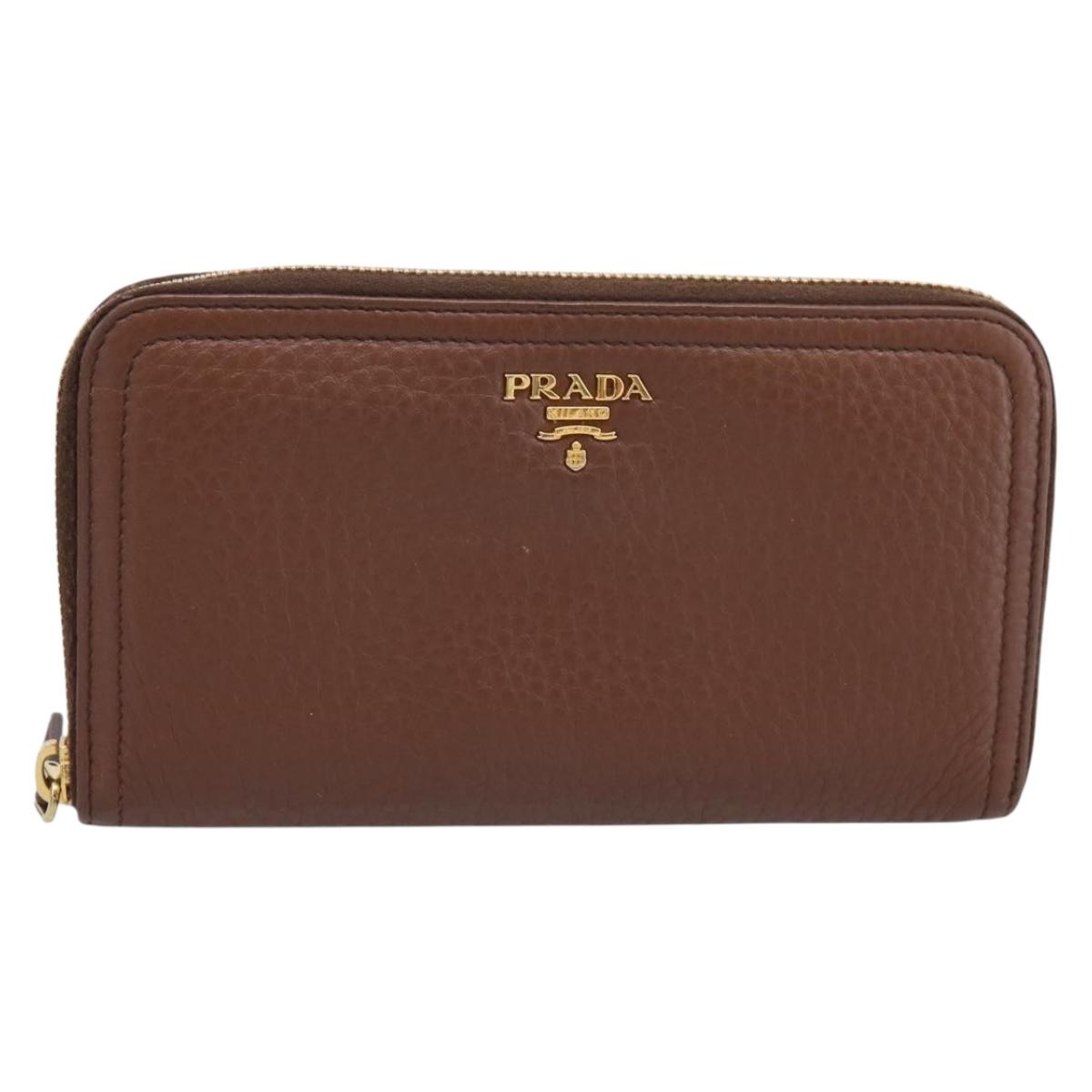 PRADA Long Wallet Leather Brown Gold Auth 197746A