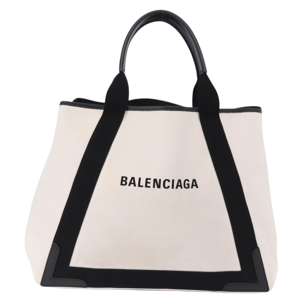BALENCIAGA Navy Cabas M Hand Bag Canvas White Black 339936 Auth 197751V