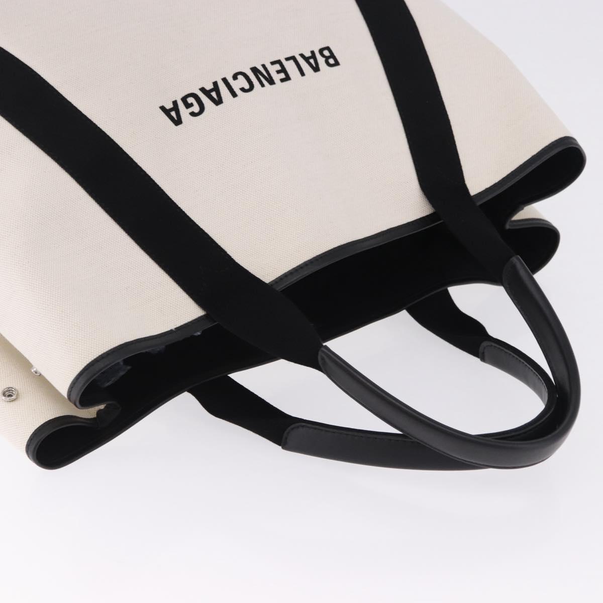 BALENCIAGA Navy Cabas M Hand Bag Canvas White Black 339936 Auth 197751V