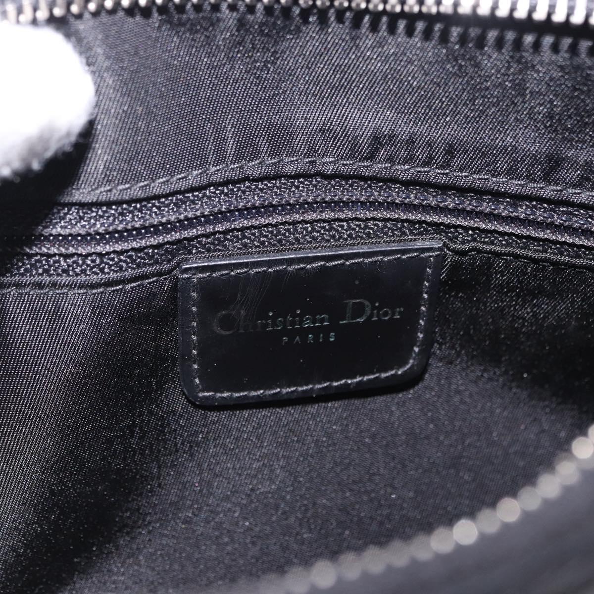 Christian Dior Hand Bag Patent Leather Black White Silver Auth 197758