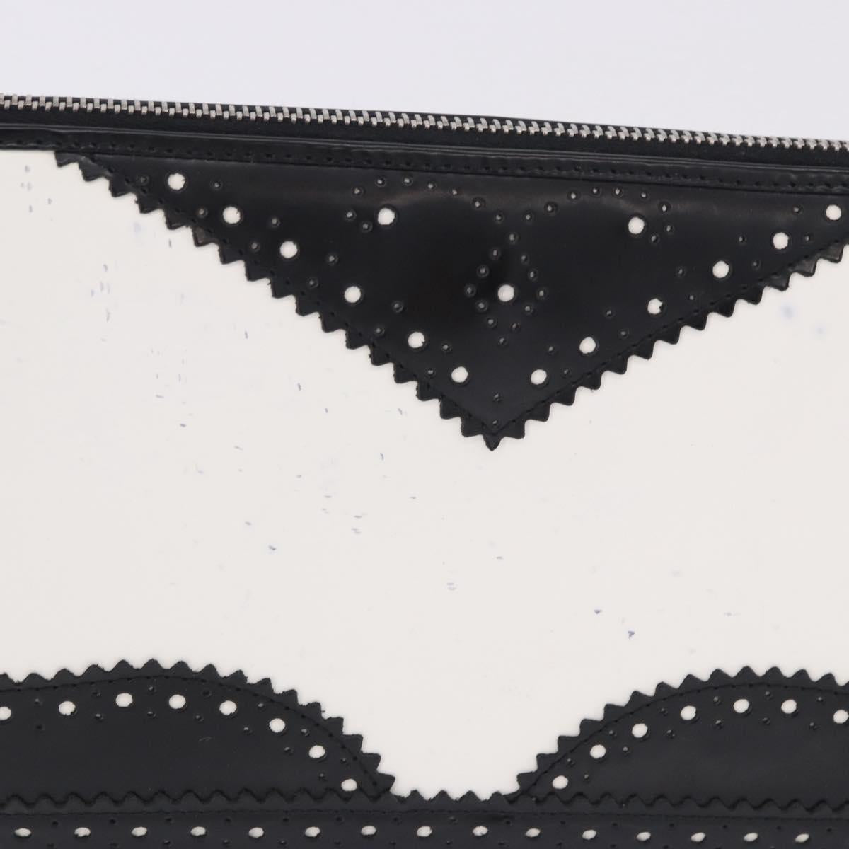 Christian Dior Hand Bag Patent Leather Black White Silver Auth 197758