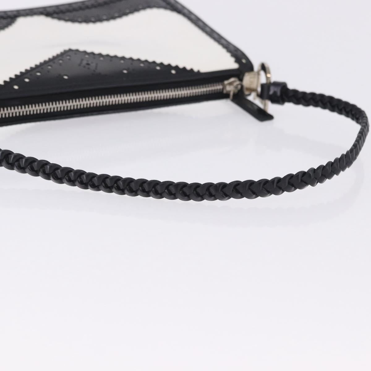 Christian Dior Hand Bag Patent Leather Black White Silver Auth 197758