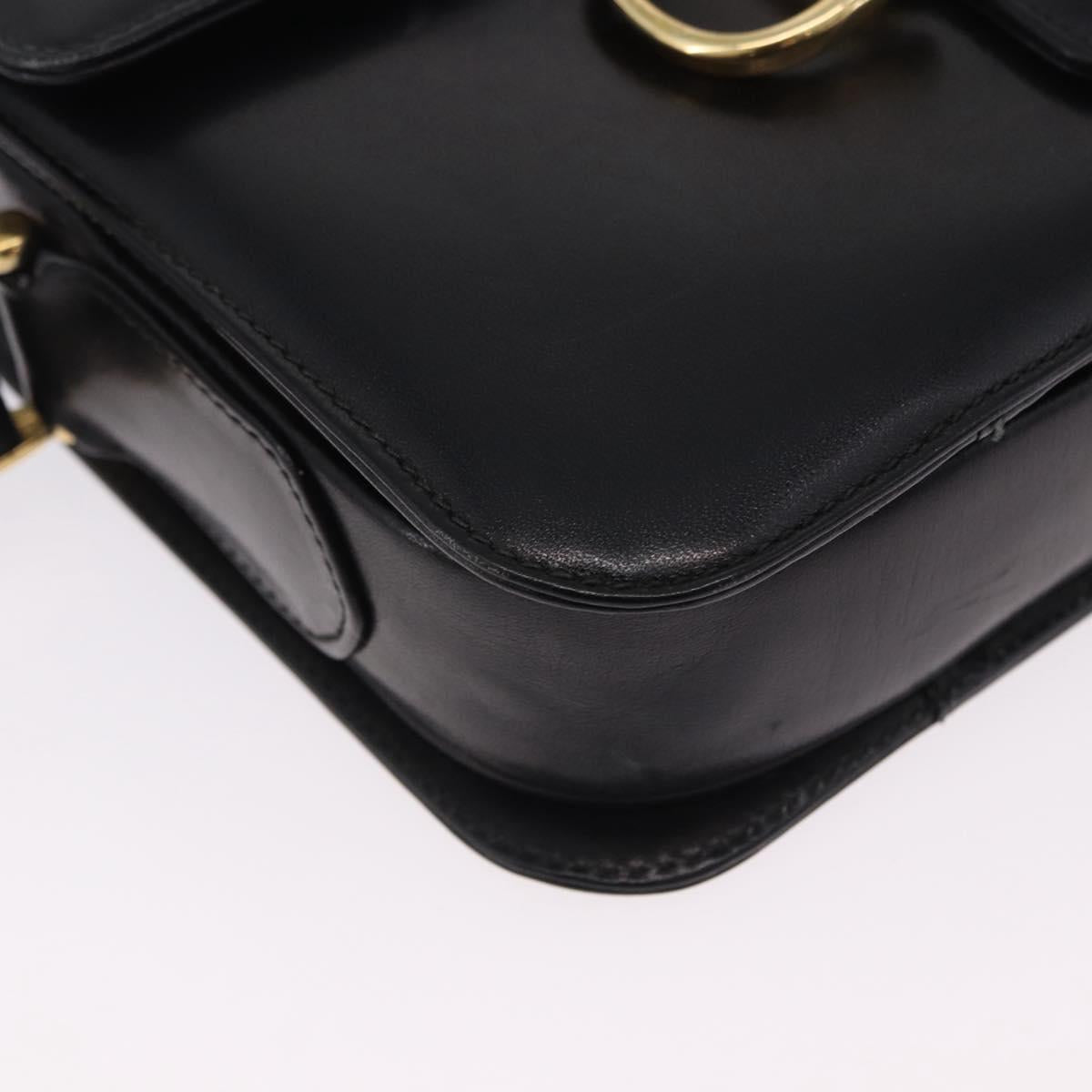 CELINE Horsebit Shoulder Bag Leather Black Gold Auth 197762A