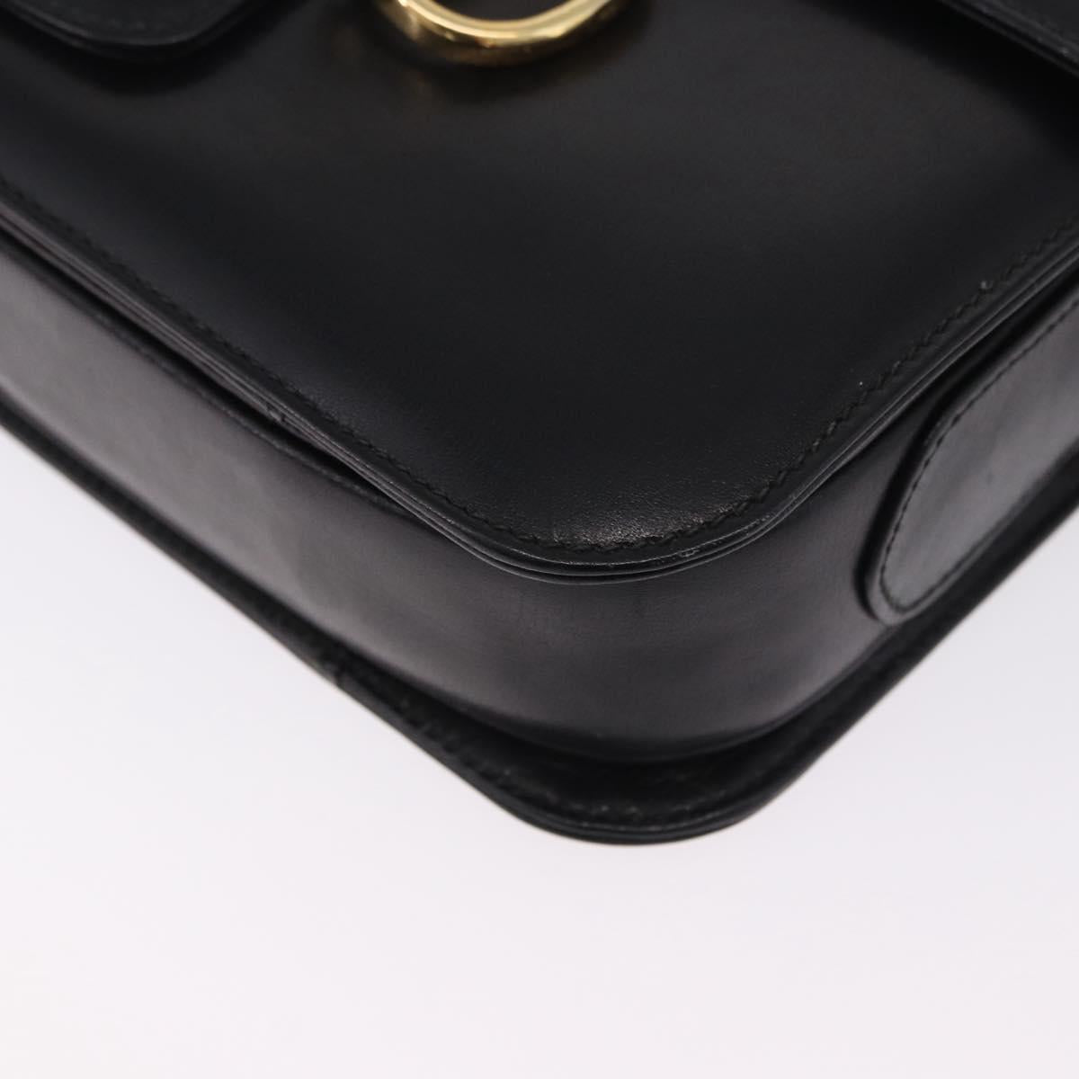 CELINE Horsebit Shoulder Bag Leather Black Gold Auth 197762A