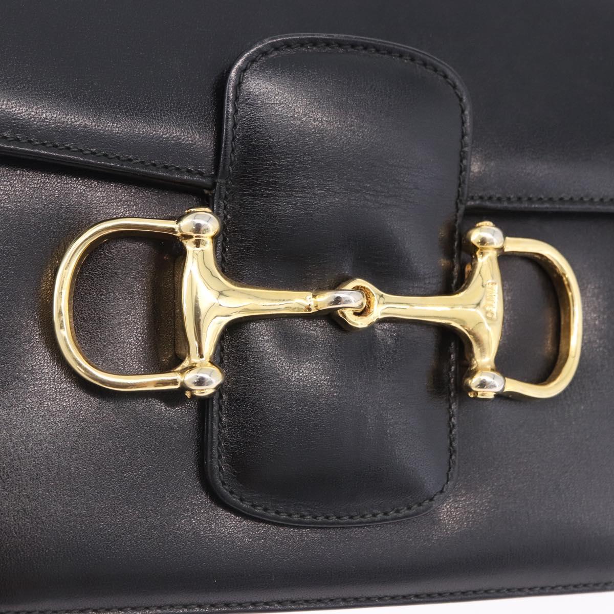 CELINE Horsebit Shoulder Bag Leather Black Gold Auth 197762A