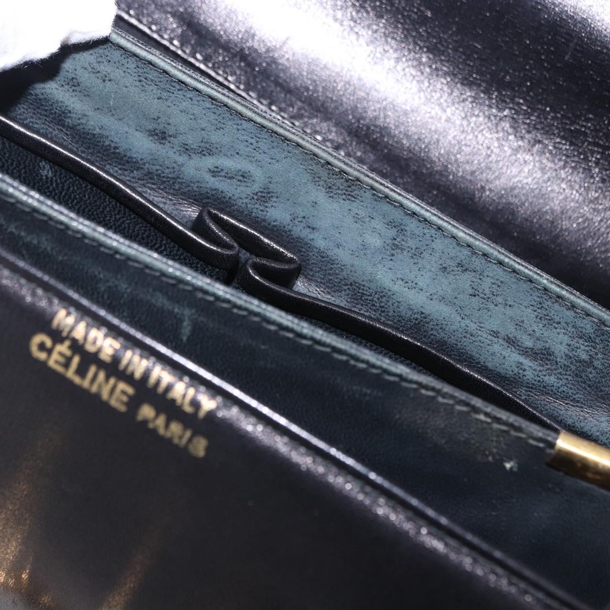 CELINE Horsebit Shoulder Bag Leather Black Gold Auth 197762A