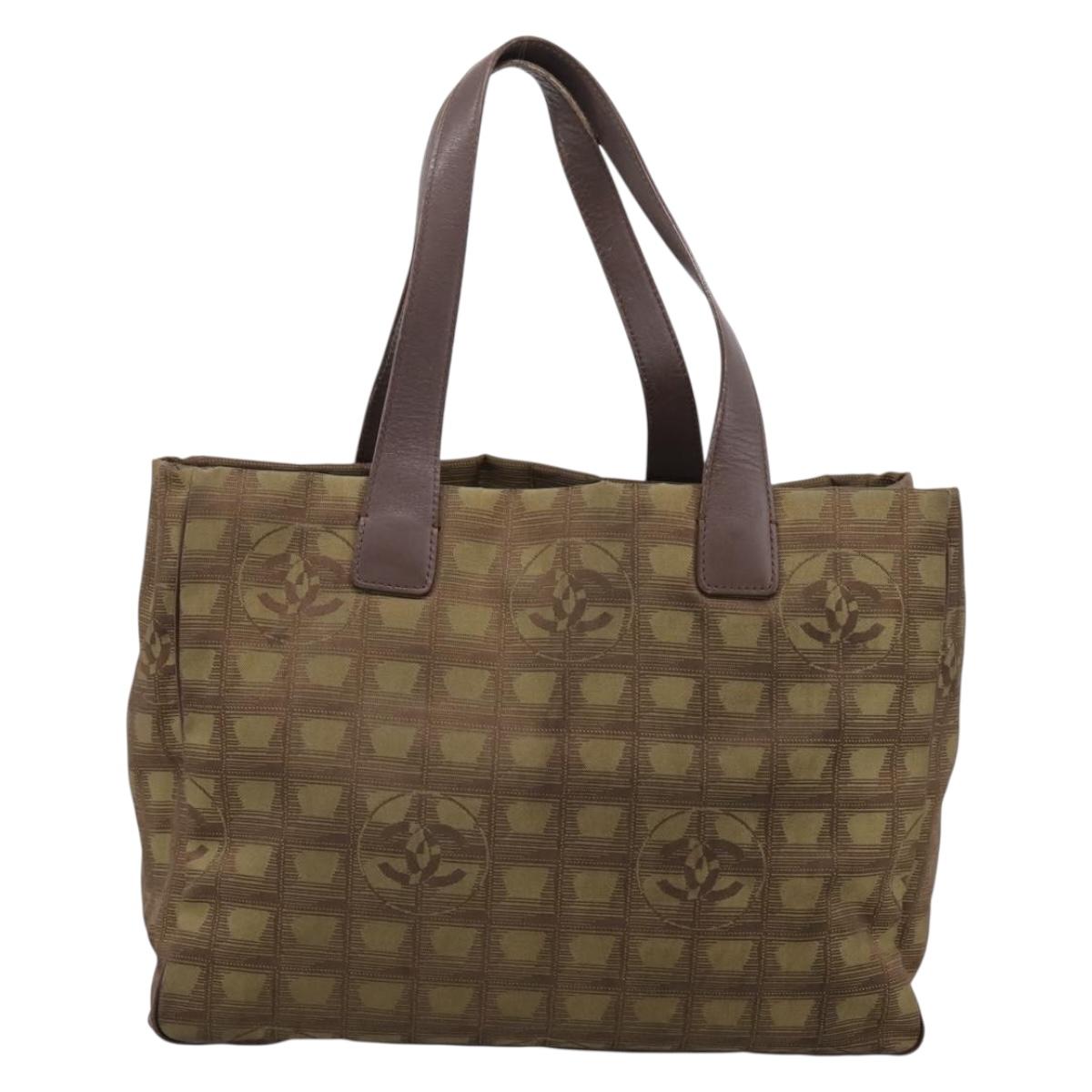 CHANEL New Travel Line Tote Bag Canvas Green Silver CC Auth 197764