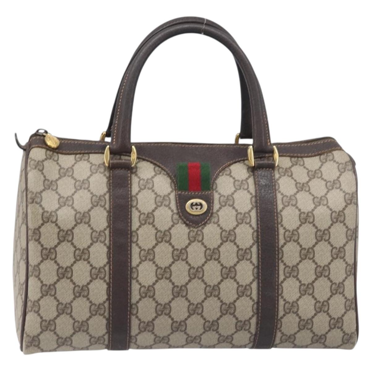 GUCCI GG Supreme Web Sherry Line Hand Bag PVC Beige Gold 40 02 007 Auth 197765