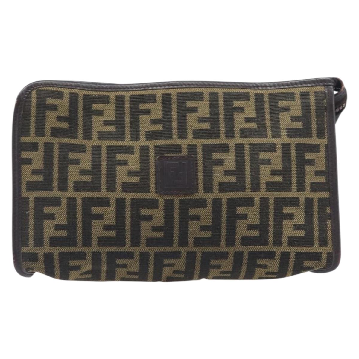 FENDI Zucca Canvas Clutch Bag Black Brown Auth 197770