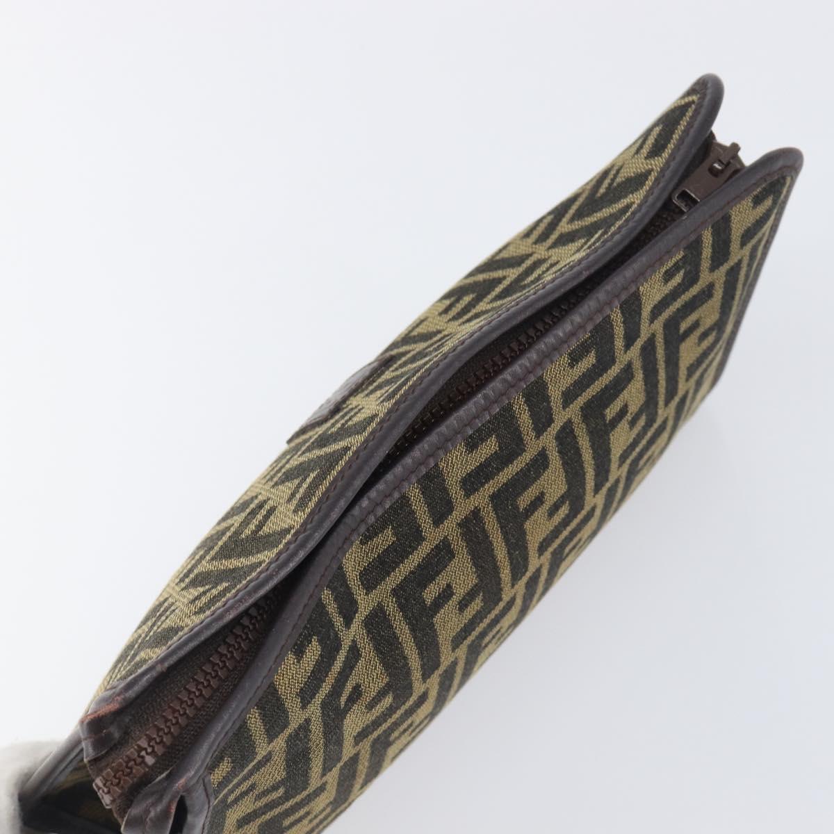 FENDI Zucca Canvas Clutch Bag Black Brown Auth 197770