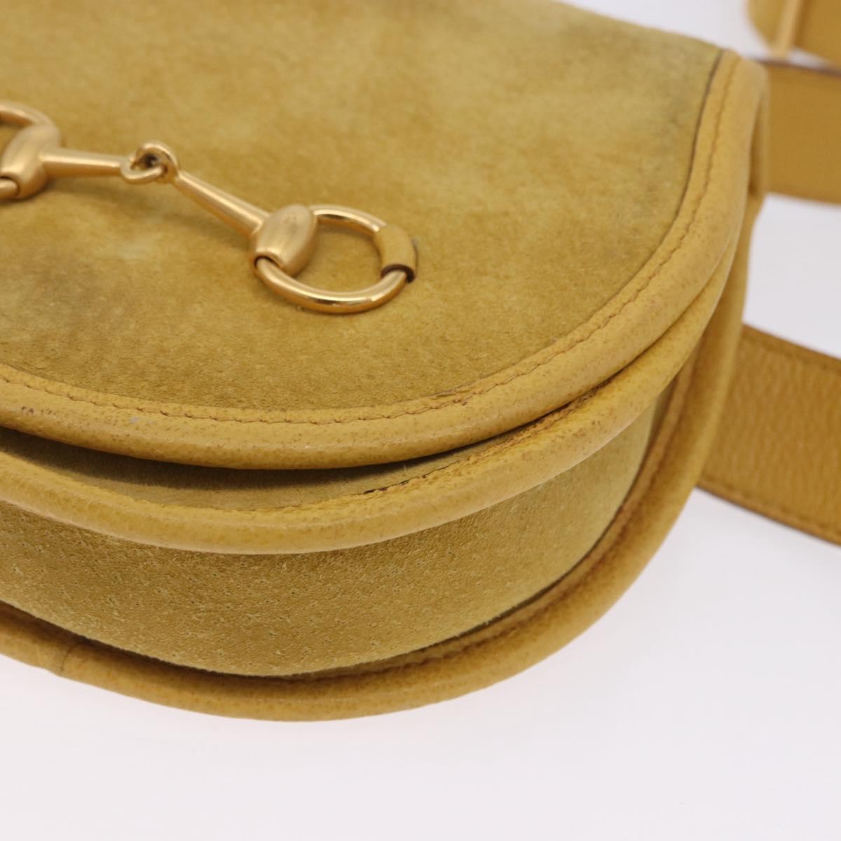 GUCCI Horsebit Waist bag Suede Yellow Gold Auth 197772
