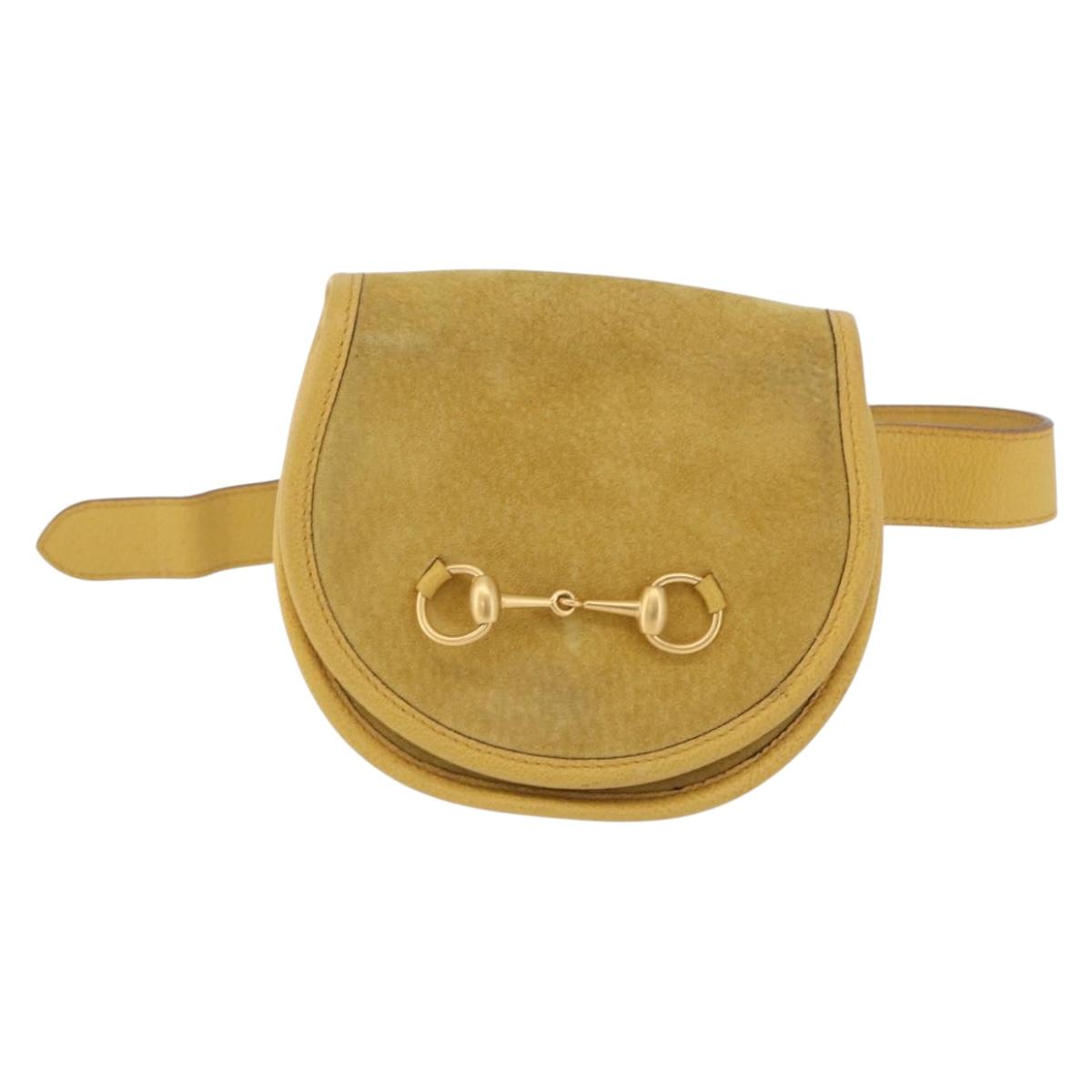 GUCCI Horsebit Waist bag Suede Yellow Gold Auth 197772
