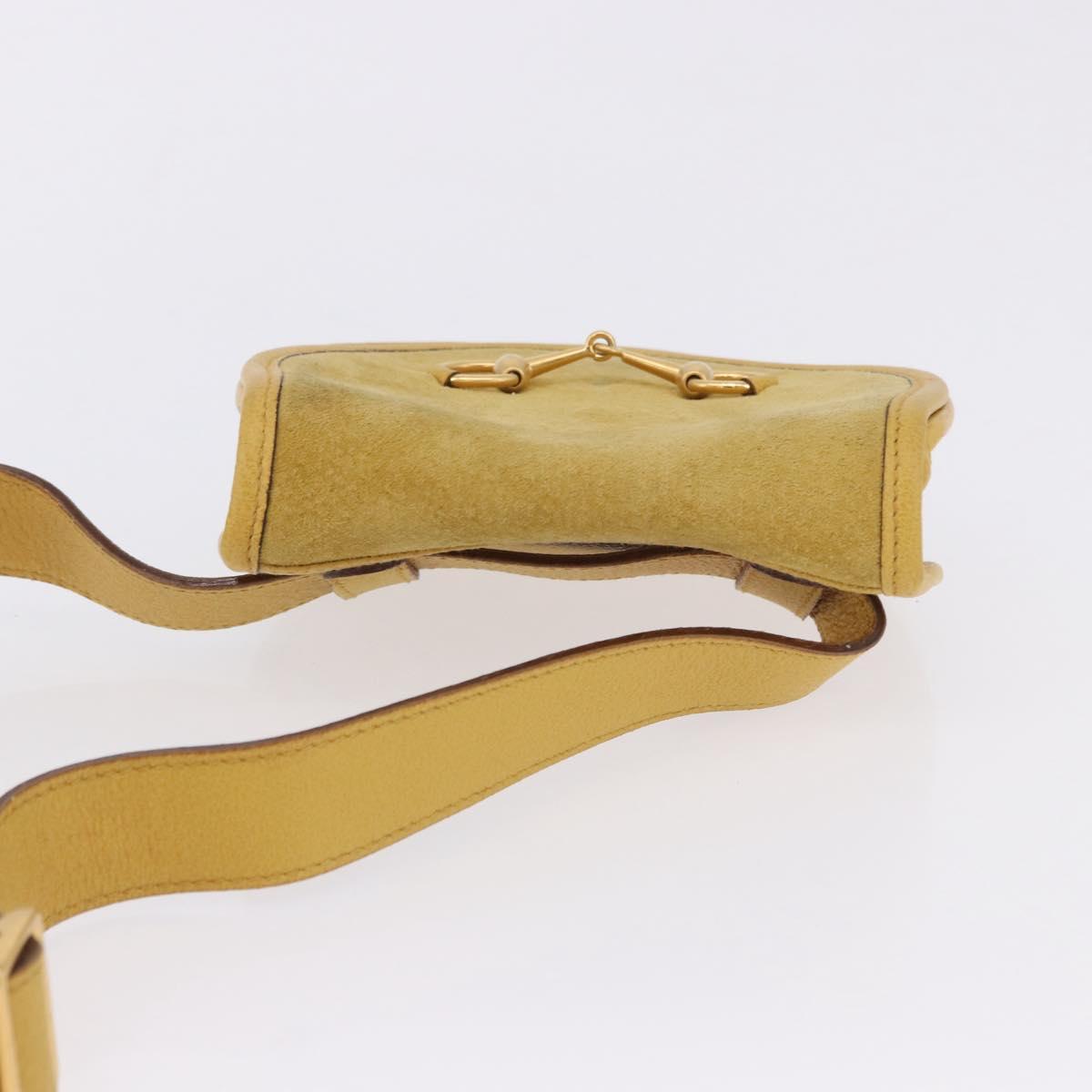 GUCCI Horsebit Waist bag Suede Yellow Gold Auth 197772