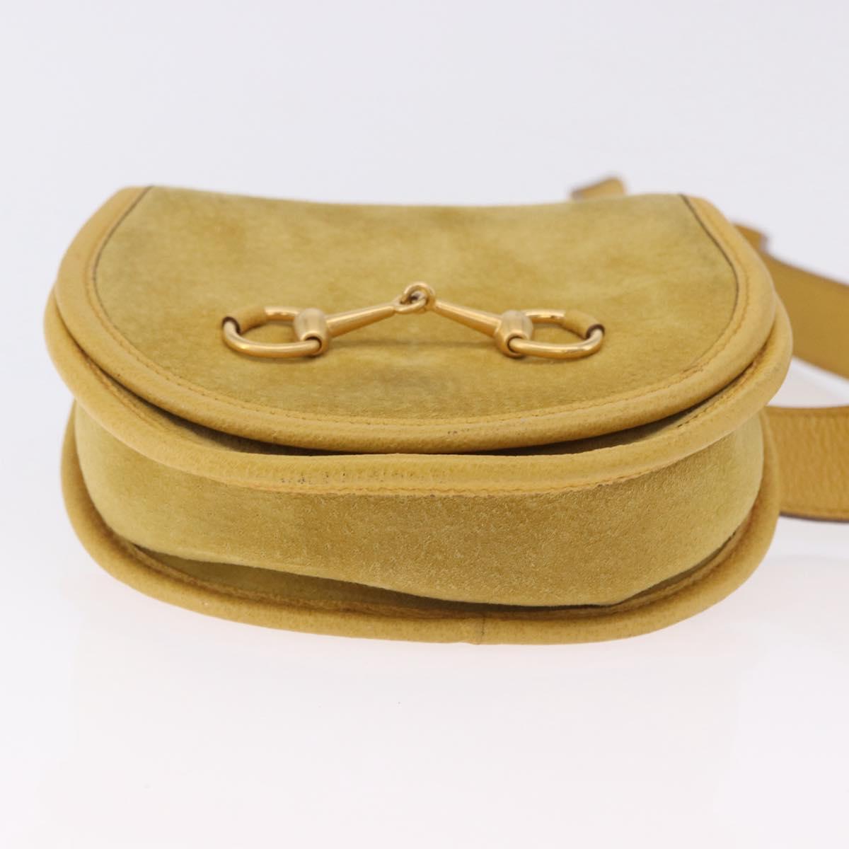 GUCCI Horsebit Waist bag Suede Yellow Gold Auth 197772