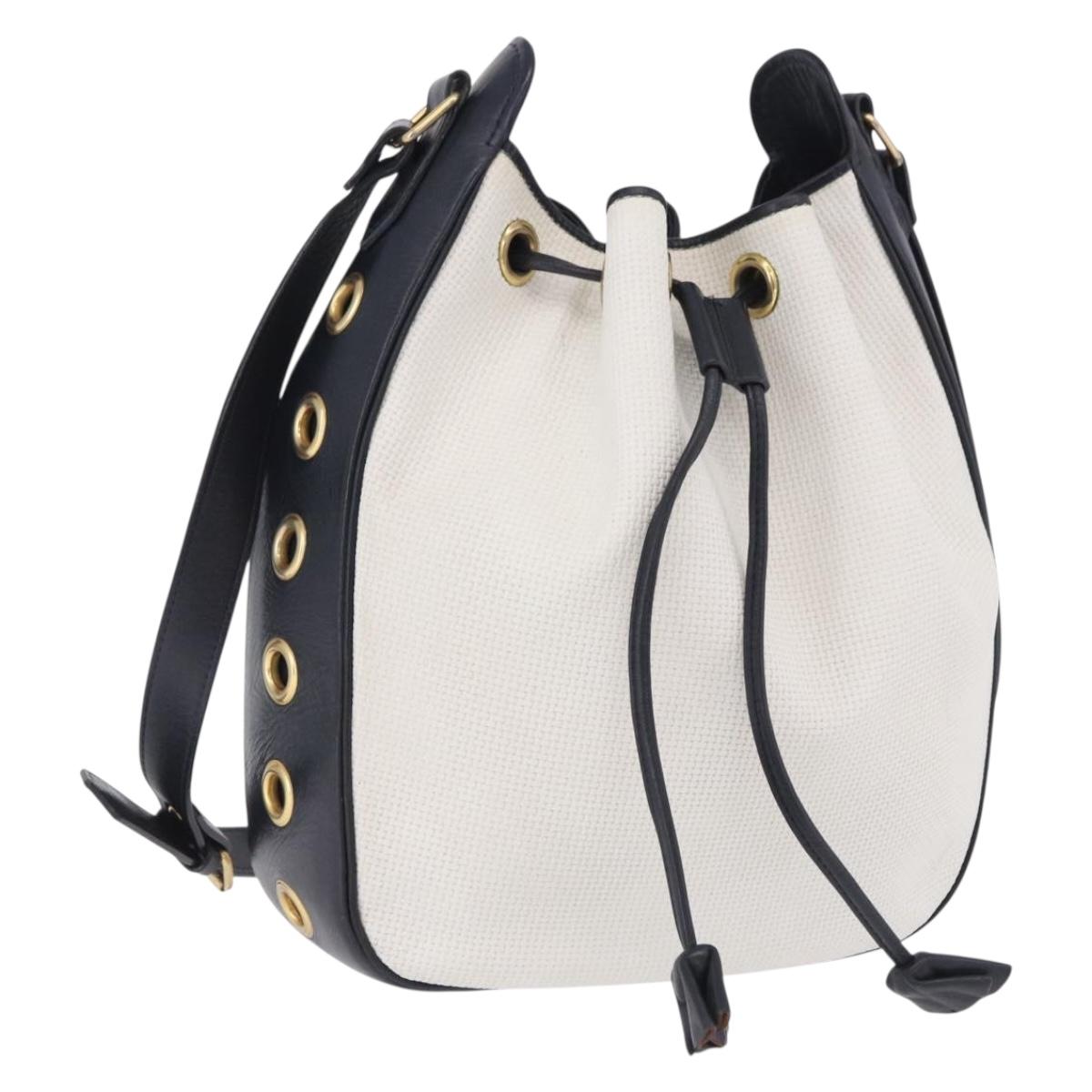 SAINT LAURENT Shoulder Bag PVC Canvas Navy White Auth 197773