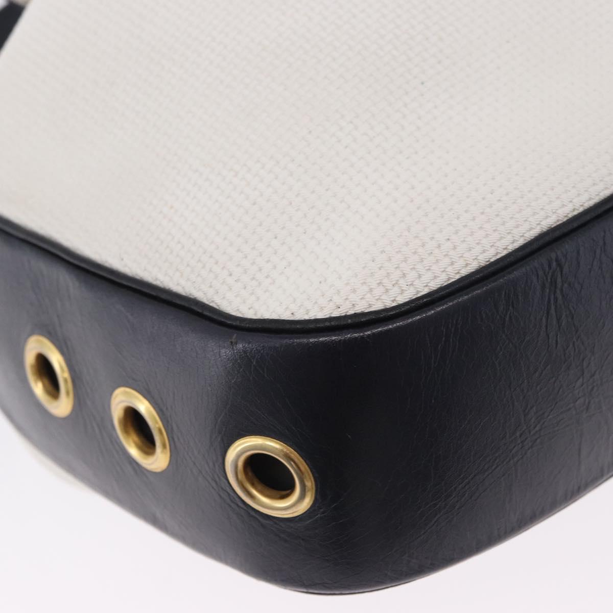 SAINT LAURENT Shoulder Bag PVC Canvas Navy White Auth 197773